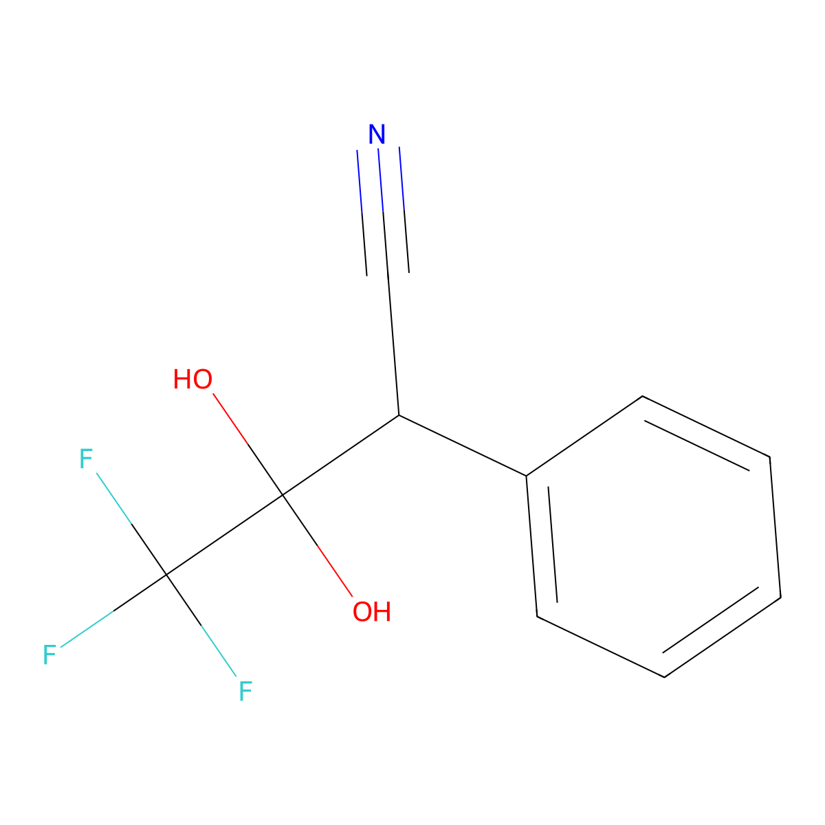 4,4,4-Trifluoro-3,3-dihydroxy-2-phenylbutanenitrile molecular structure, CAS 139746-19-3