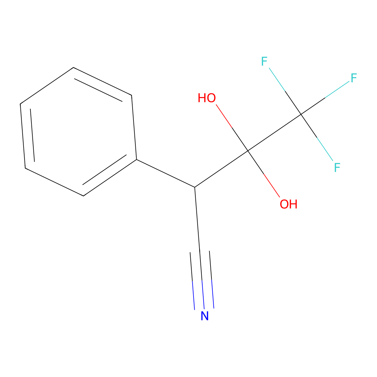 4,4,4-Trifluoro-3,3-dihydroxy-2-phenylbutanenitrile molecular structure, CAS 139746-19-3
