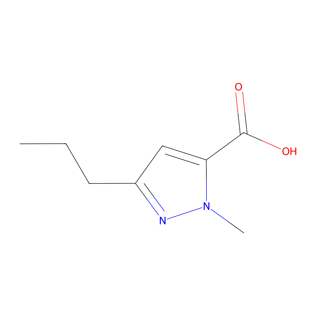 1-methyl-3-propyl-1H-pyrazole-5-carboxylic acid molecular structure, CAS 139755-99-0
