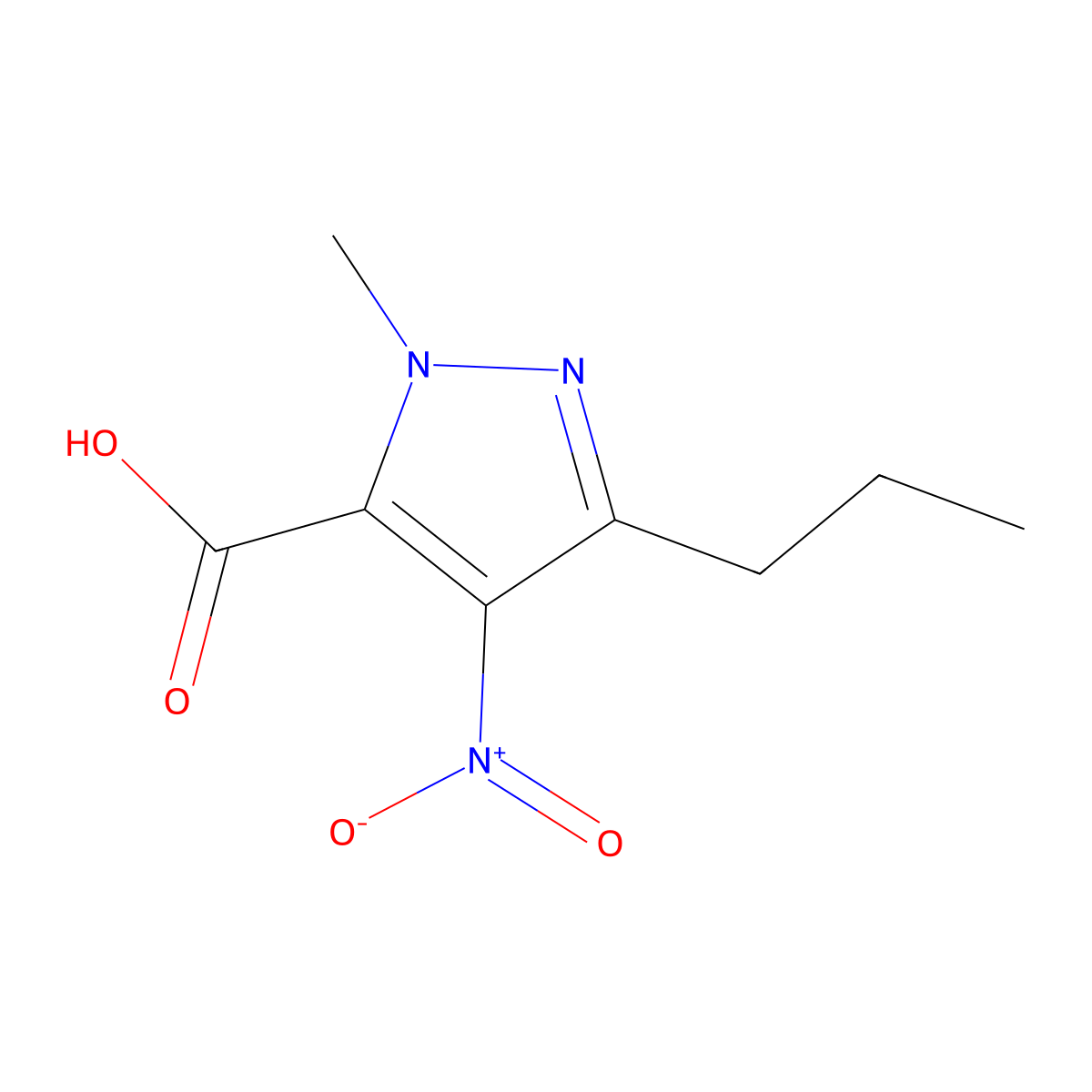 1-Methyl-4-nitro-3-propyl-1H-pyrazole-5-carboxylic acid molecular structure, CAS 139756-00-6