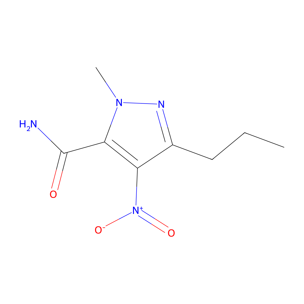 1-Methyl-4-nitro-3-propyl-1H-pyrazole-5-carboxamide molecular structure, CAS 139756-01-7