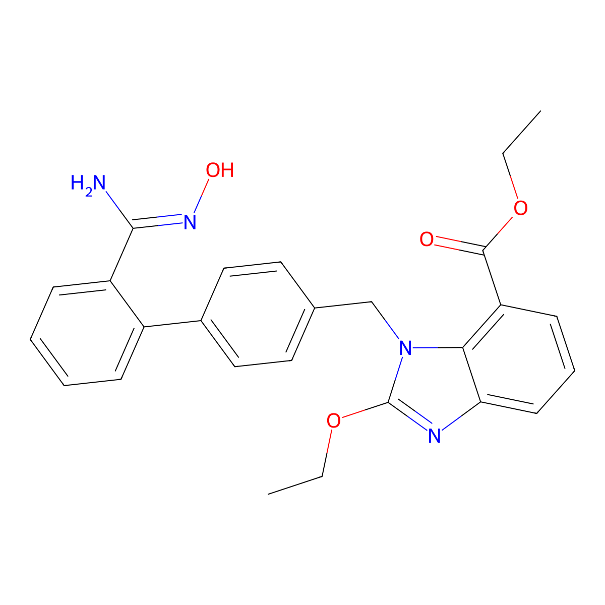 Ethyl 2-ethoxy-1-((2'-(N'-hydroxycarbamimidoyl)-[1,1'-biphenyl]-4-yl)methyl)-1H-benzo[d]imidazole-7-carboxylate molecular structure, CAS 1397836-41-7