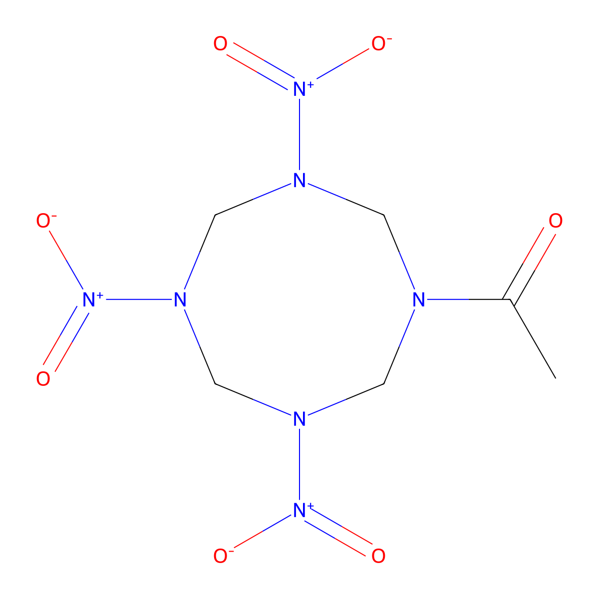 1-(Hexahydro-3,5,7-trinitro-1,3,5,7-tetrazocin-1(2H)-yl)ethanone molecular structure, CAS 13980-00-2
