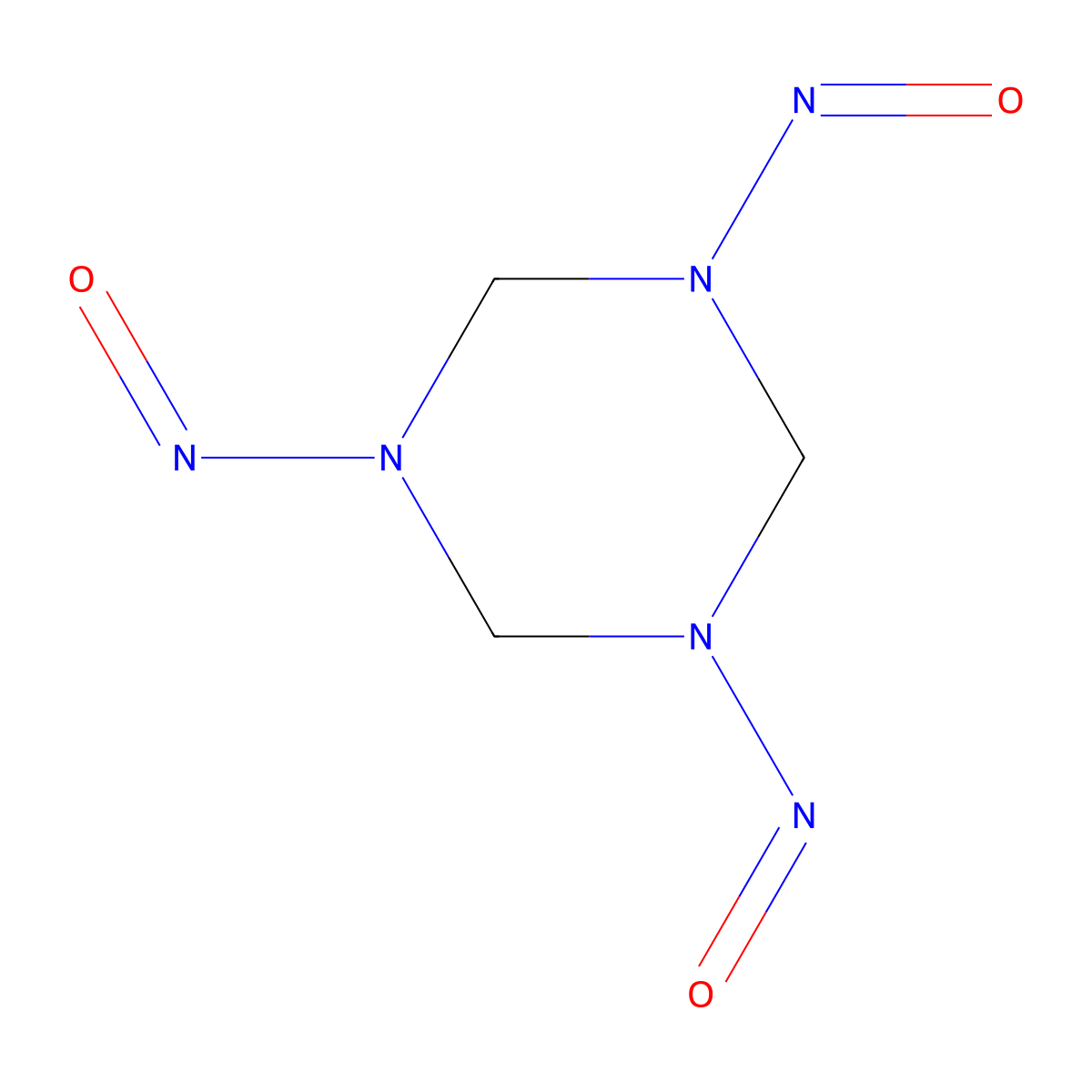 Hexahydro-1,3,5-trinitroso-1,3,5-triazine molecular structure, CAS 13980-04-6