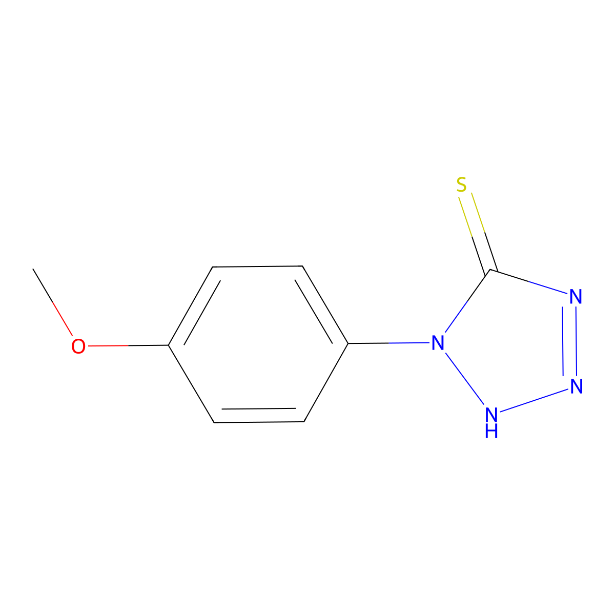 5H-Tetrazole-5-thione, 1,2-dihydro-1-(4-methoxyphenyl)- molecular structure, CAS 13980-76-2