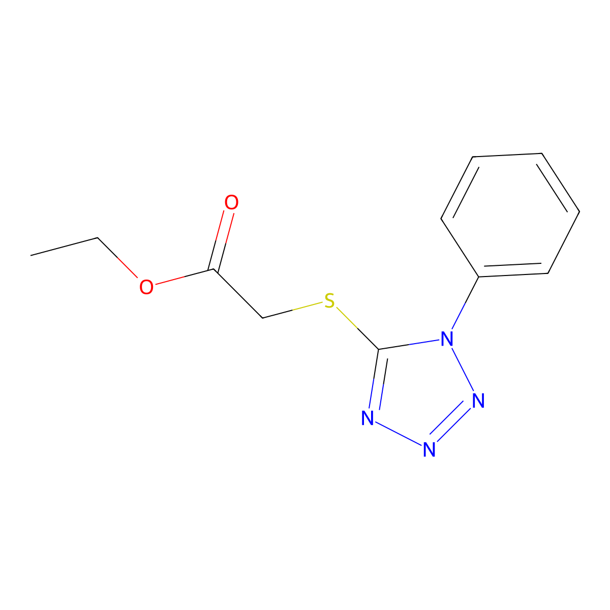 Ethyl 2-(1-phenyltetrazol-5-yl)sulfanylacetate molecular structure, CAS 13980-78-4
