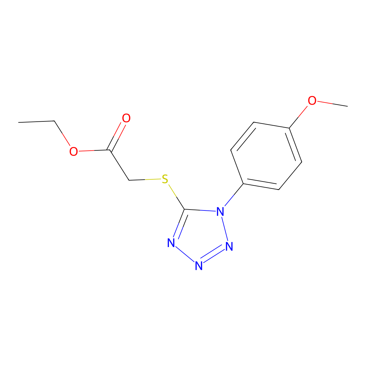 Ethyl 2-[[1-(4-methoxyphenyl)-1H-tetrazol-5-yl]thio]acetate molecular structure, CAS 13980-79-5