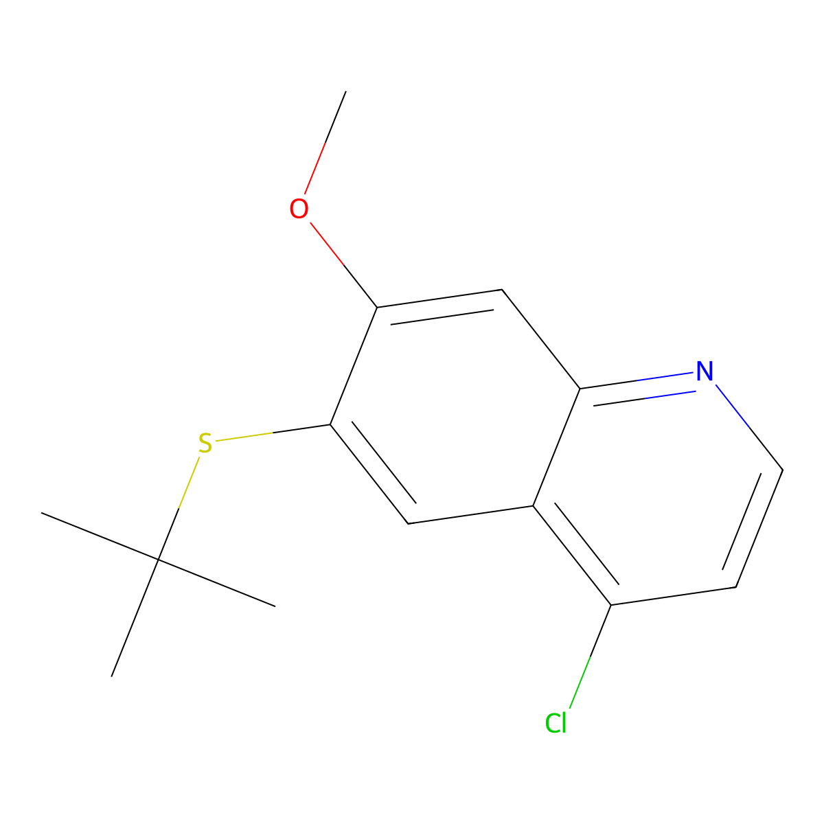 6-(Tert-butylthio)-4-chloro-7-methoxyquinoline molecular structure, CAS 1398054-54-0