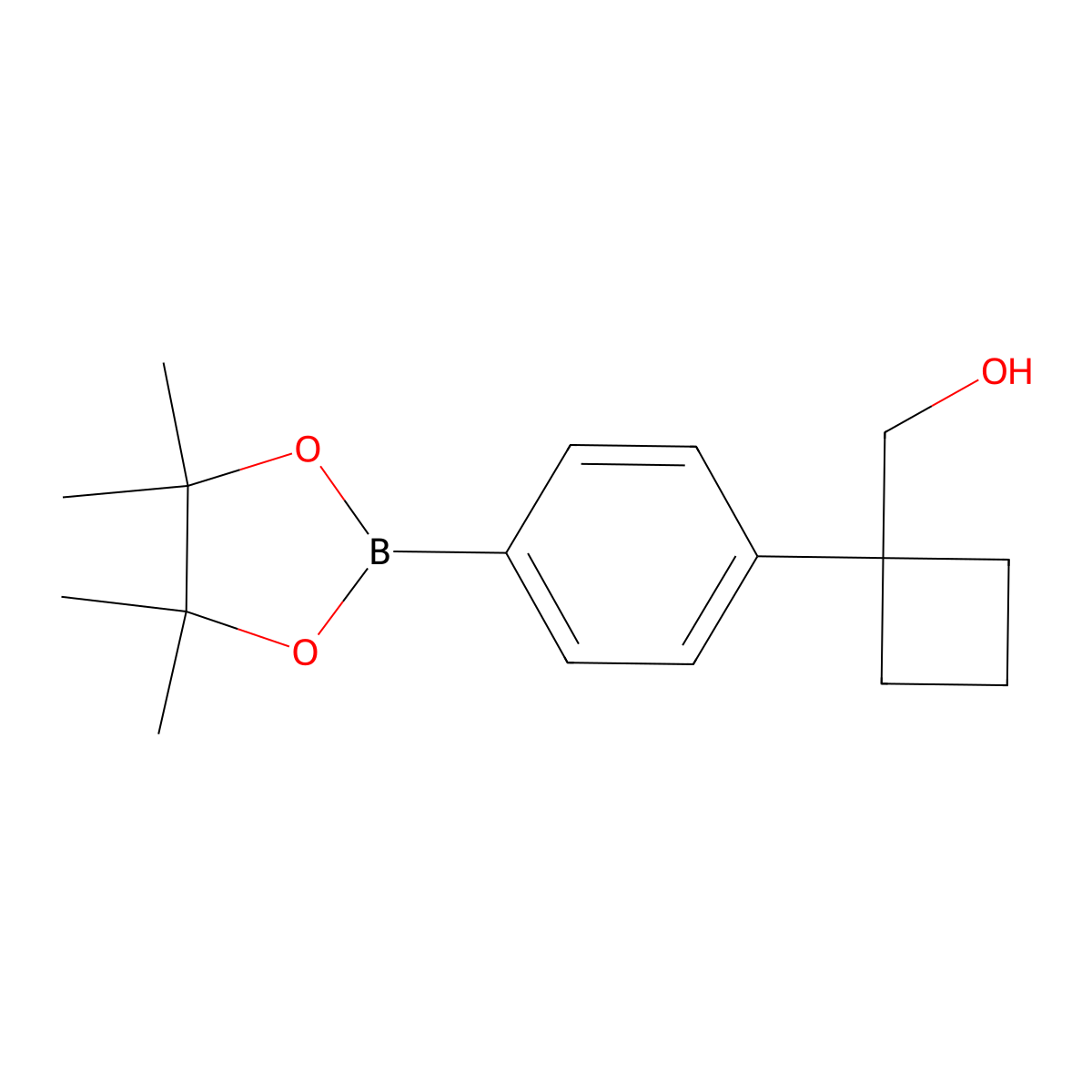 (1-(4-(4,4,5,5-Tetramethyl-1,3,2-dioxaborolan-2-yl)phenyl)cyclobutyl)methanol molecular structure, CAS 1398331-84-4