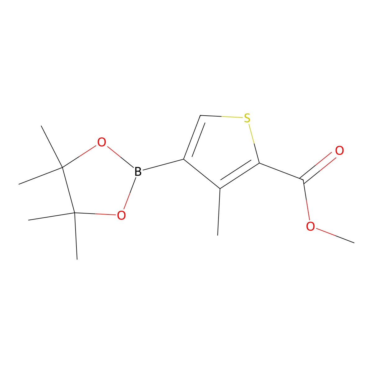 Methyl 3-methyl-4-(4,4,5,5-tetramethyl-1,3,2-dioxaborolan-2-yl)thiophene-2-carboxylate molecular structure, CAS 1398414-33-9