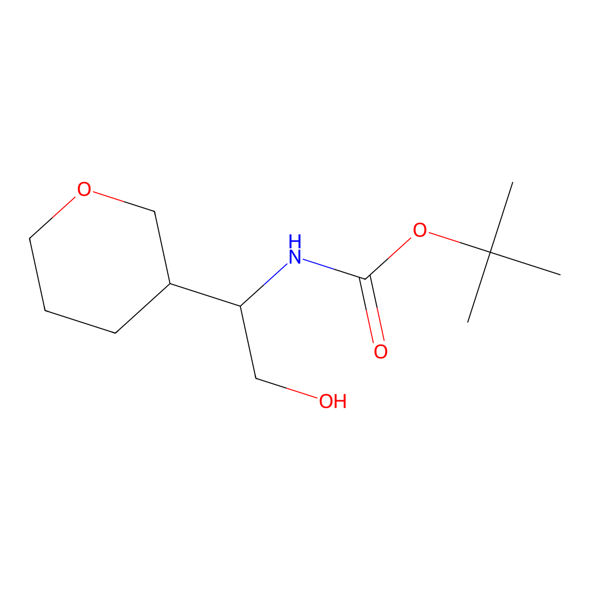 Tert-butyl (2-hydroxy-1-(tetrahydro-2H-pyran-3-YL)ethyl)carbamate molecular structure, CAS 1398503-95-1
