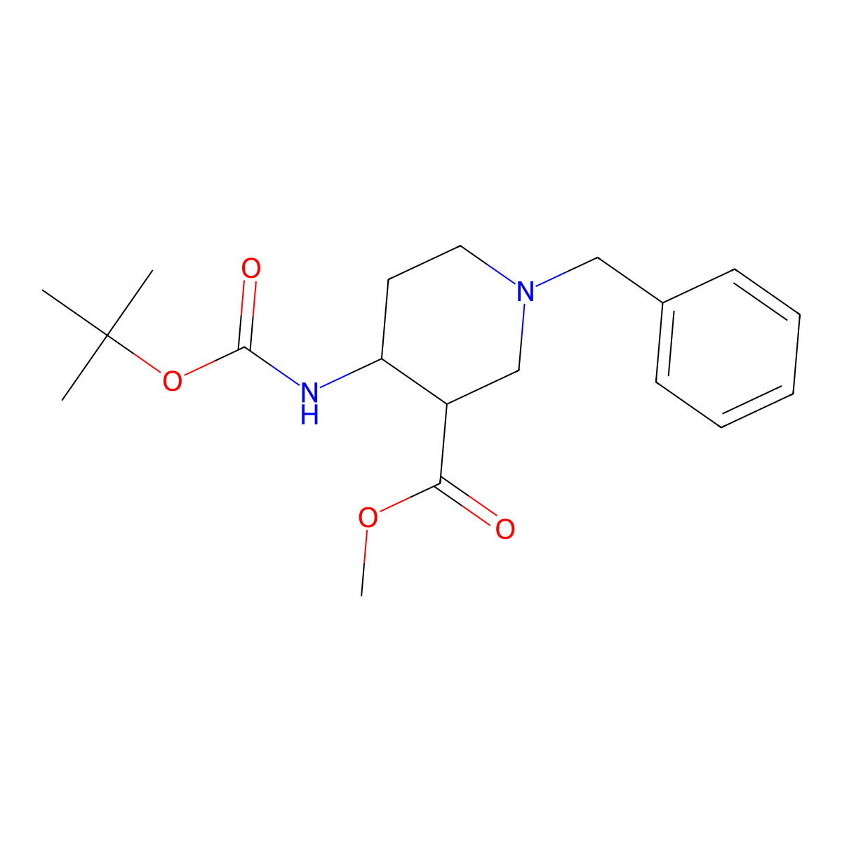 trans-Methyl 1-benzyl-4-(boc-amino)piperidine-3-carboxylate molecular structure, CAS 1398504-06-7