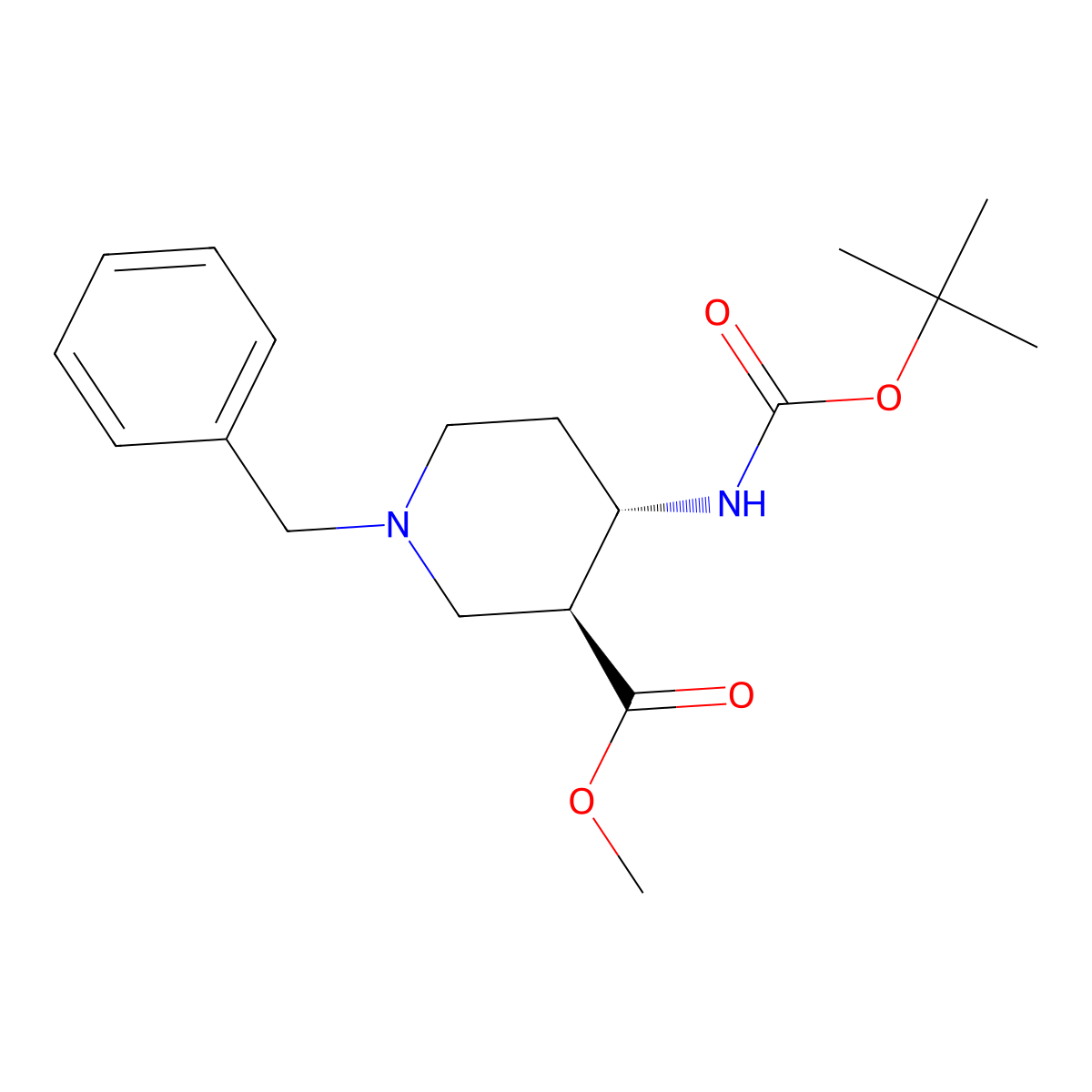 trans-Methyl 1-benzyl-4-(boc-amino)piperidine-3-carboxylate molecular structure, CAS 1398504-06-7