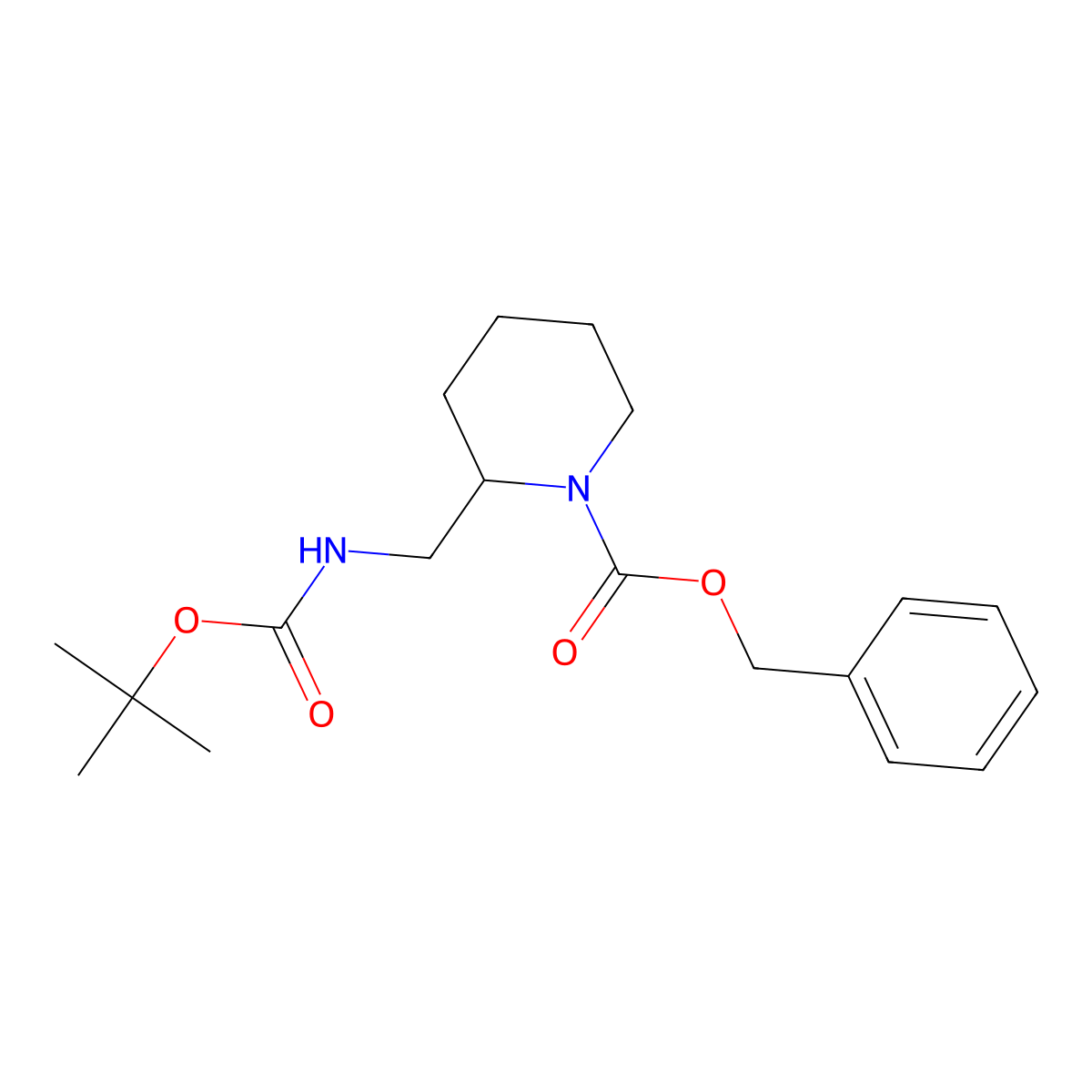 Benzyl 2-(((tert-butoxycarbonyl)amino)methyl)piperidine-1-carboxylate molecular structure, CAS 1398506-58-5