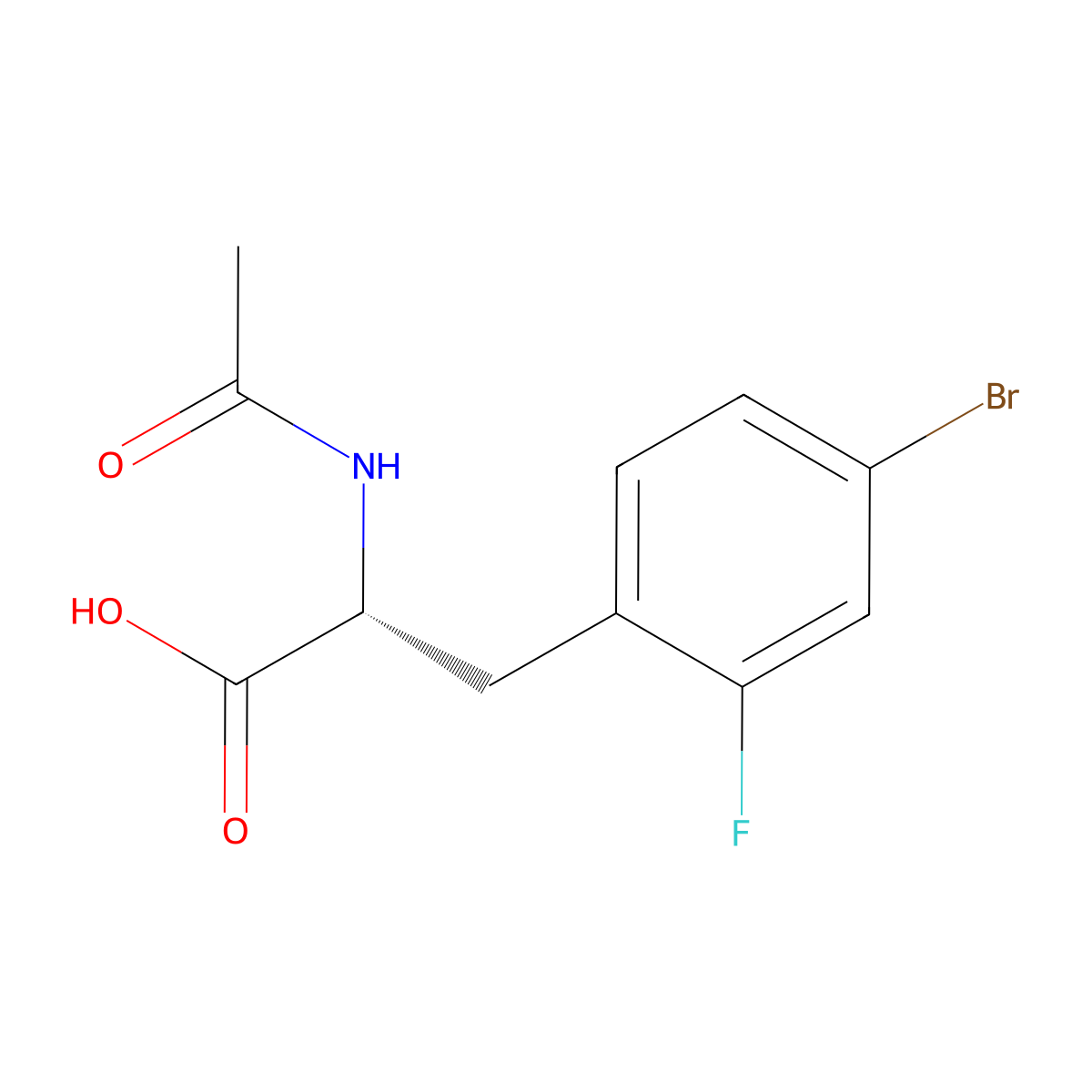 (2R)-3-(4-bromo-2-fluorophenyl)-2-acetamidopropanoic acid molecular structure, CAS 1398540-15-2
