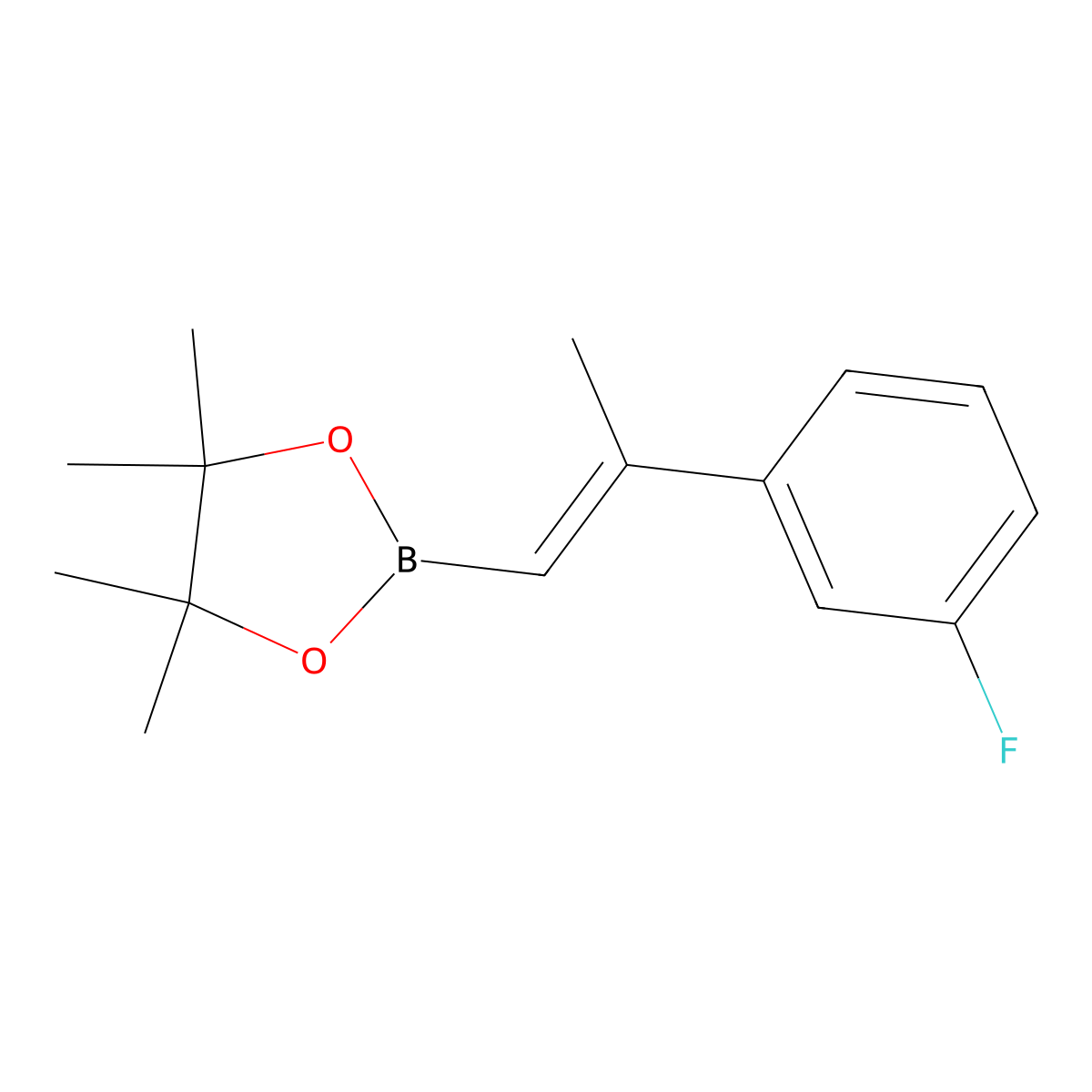 2-[(1E)-2-(3-fluorophenyl)prop-1-en-1-yl]-4,4,5,5-tetramethyl-1,3,2-dioxaborolane molecular structure, CAS 1398771-28-2
