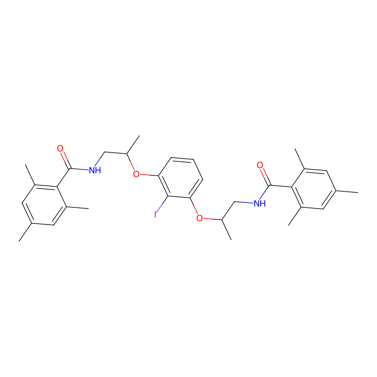 N,N'-[(2S,2'S)-[(2-Iodo-1,3-phenylene)bis(oxy)]bis(propane-2,1-diyl)]bis(mesitylamide) molecular structure, CAS 1399008-27-5