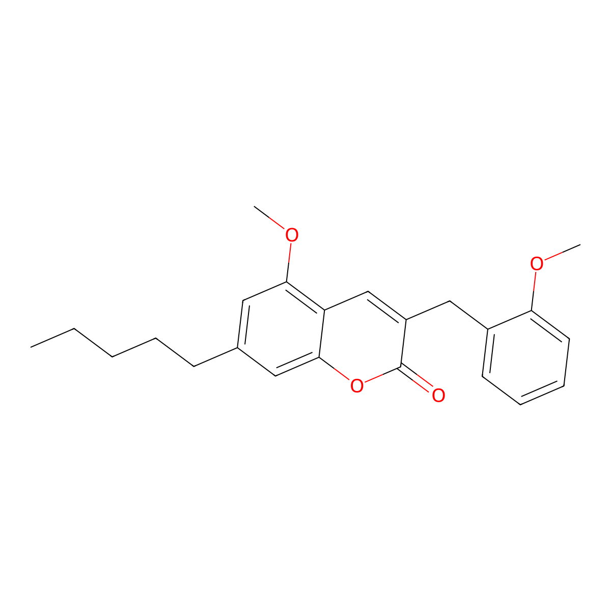 5-Methoxy-3-((2-methoxyphenyl)methyl)-7-pentyl-2H-1-benzopyran-2-one molecular structure, CAS 1399049-60-5