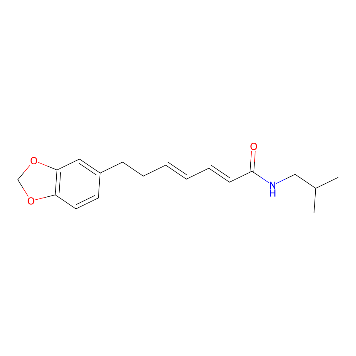 (2E,4E)-N-isobutyl-7-(3,4-methylenedioxyphenyl)-hepta-2,4-dienamide molecular structure, CAS 139906-29-9