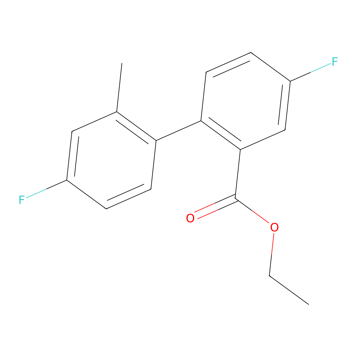 Ethyl 2-(2-methyl-4-fluorophenyl)-5-fluorobenzoate molecular structure, CAS 139911-17-4