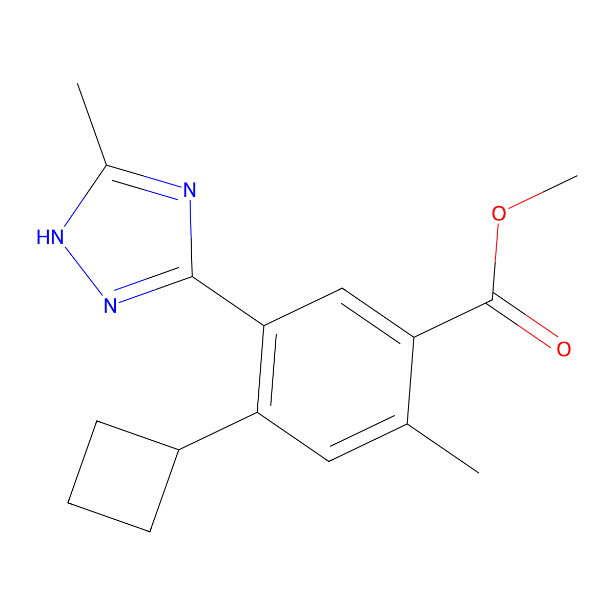 methyl 4-cyclobutyl-2-methyl-5-(5-methyl-4H-1,2,4-triazol-3-yl)benzoate molecular structure, CAS 1399181-92-0