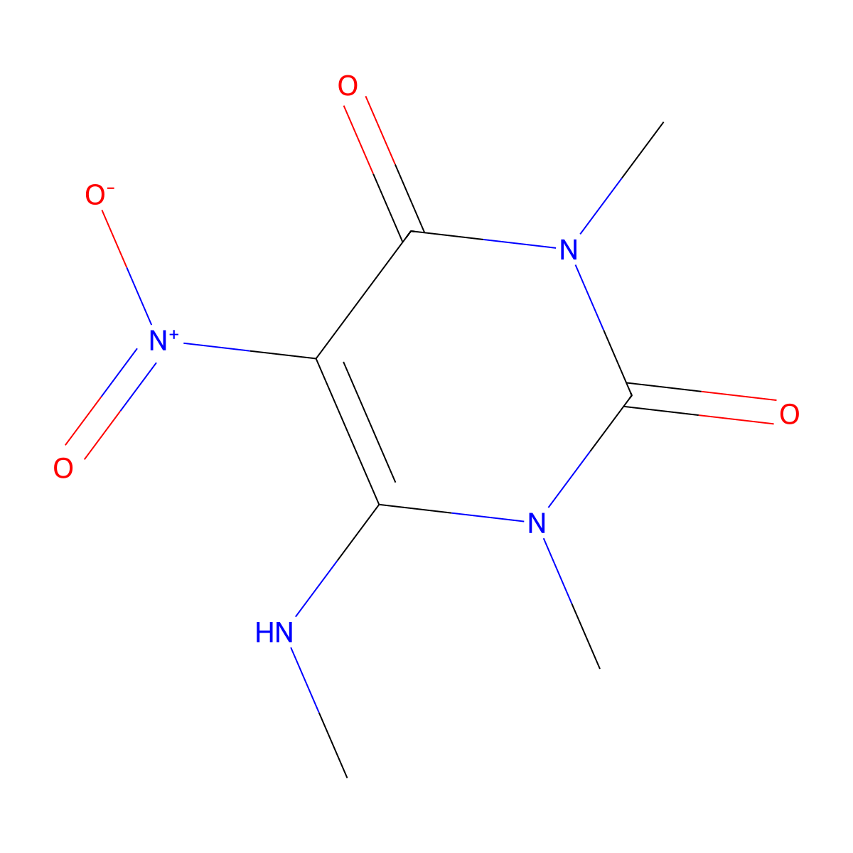 1,3-Dimethyl-6-(methylamino)-5-nitropyrimidine-2,4-dione molecular structure, CAS 13992-53-5