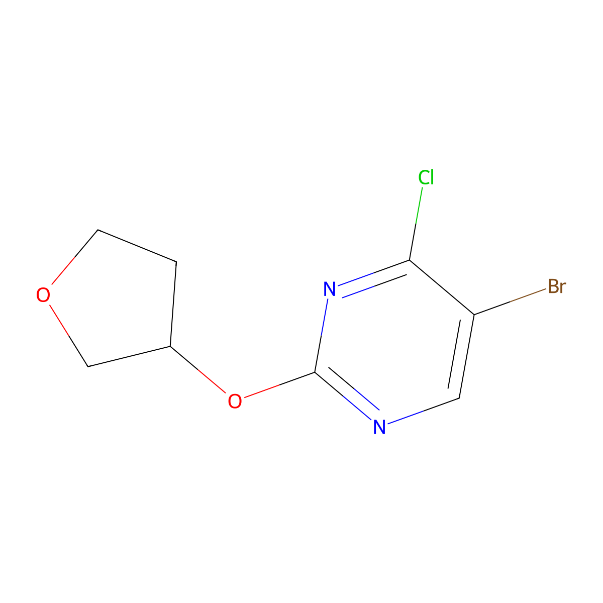 4-Chloro-5-bromo-2-(tetrahydrofuran-3-yloxy)pyrimidine molecular structure, CAS 1399479-87-8