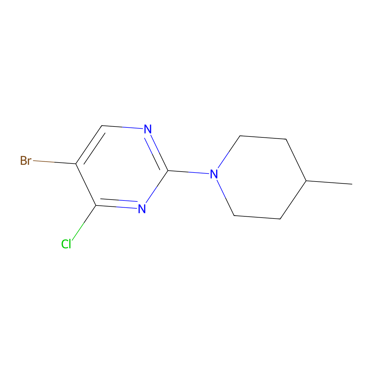 4-Chloro-5-bromo-2-(4-methylpiperidin-1-yl)pyrimidine molecular structure, CAS 1399479-96-9