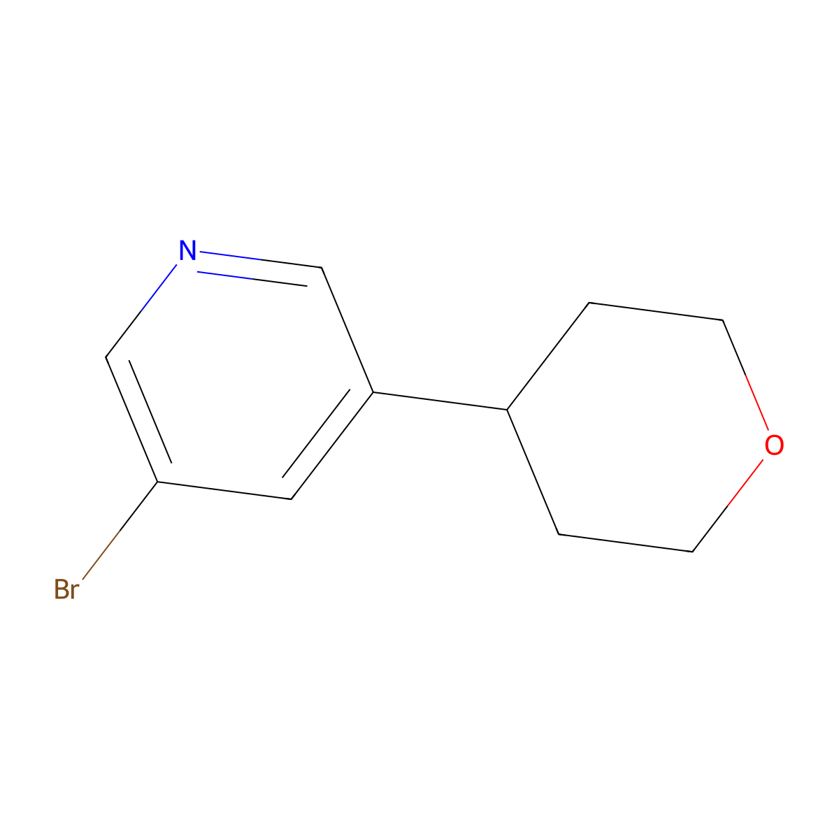 3-Bromo-5-(tetrahydro-2H-pyran-4-yl)pyridine molecular structure, CAS 1399480-56-8