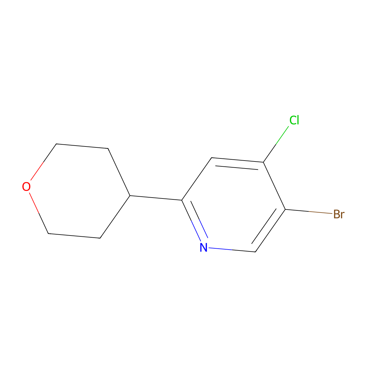 3-Bromo-4-chloro-6-(4-tetrahydropyranyl)pyridine molecular structure, CAS 1399480-65-9