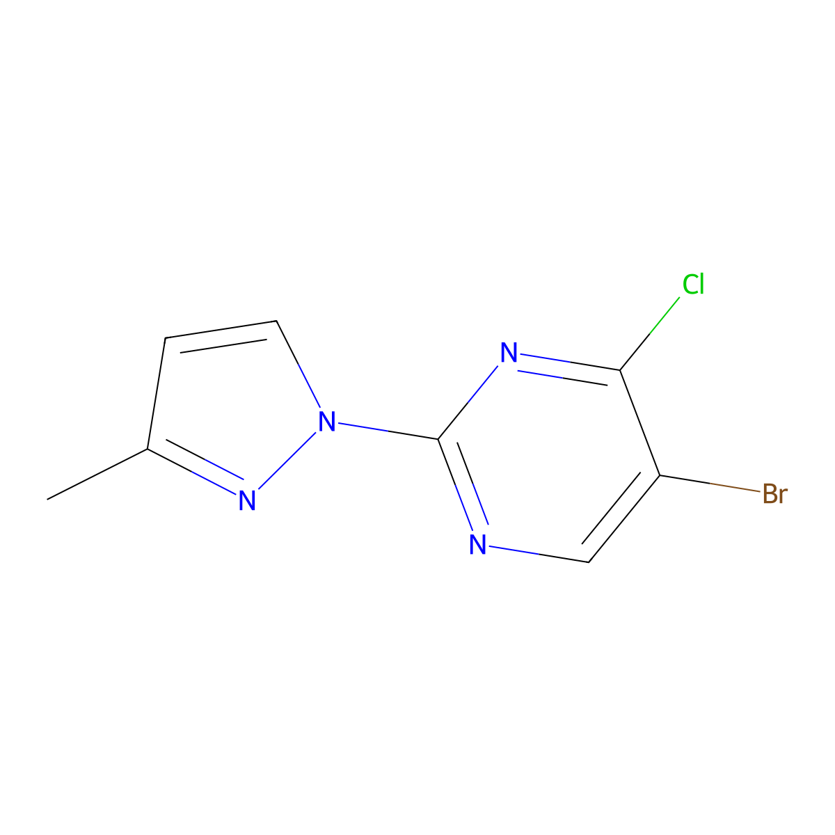 4-Chloro-5-bromo-2-(3-methyl-1H-pyrazol-1-yl)pyrimidine molecular structure, CAS 1399481-54-9
