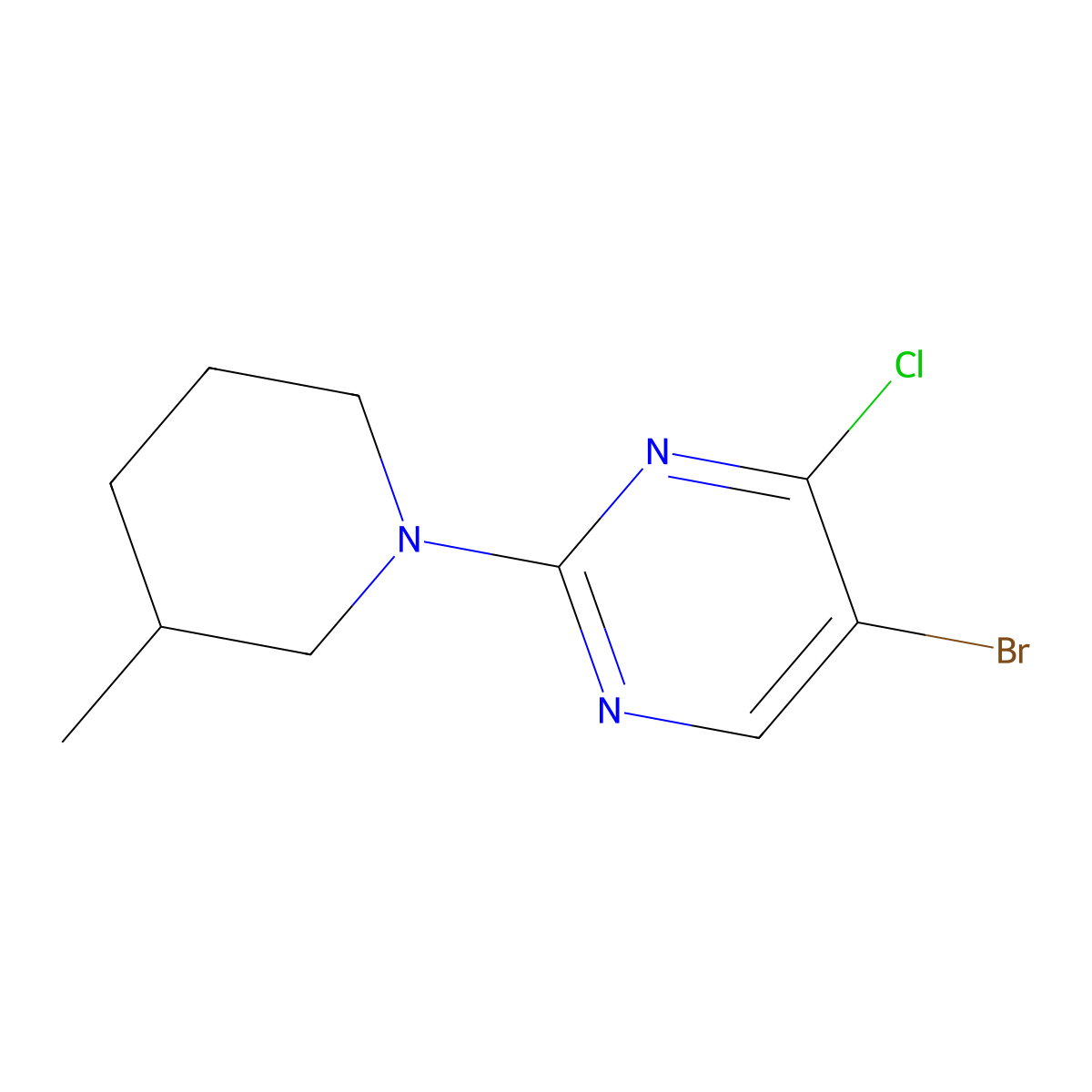 4-Chloro-5-bromo-2-(3-methylpiperidin-1-yl)pyrimidine molecular structure, CAS 1399482-62-2