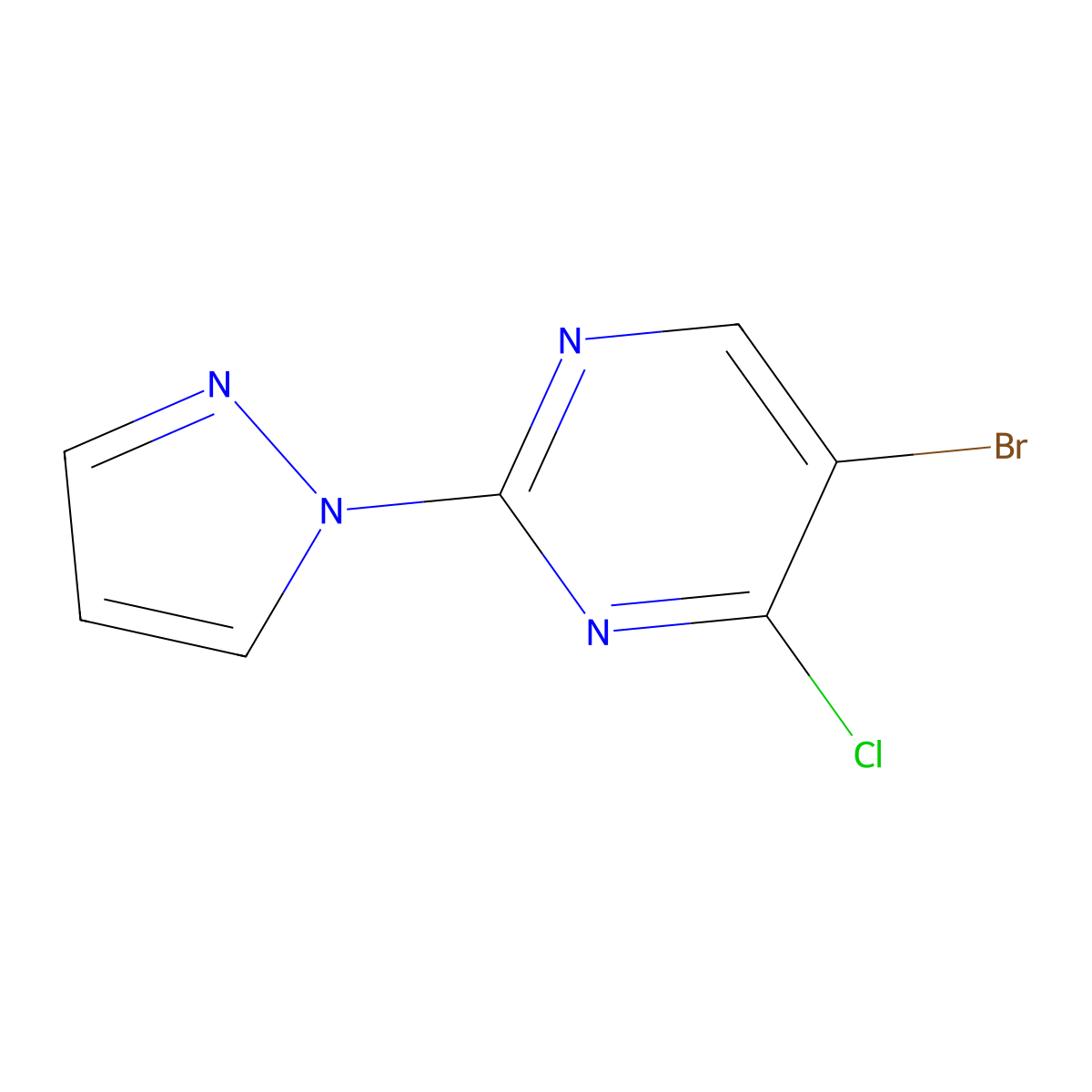 4-Chloro-5-bromo-2-(1H-pyrazol-1-yl)pyrimidine molecular structure, CAS 1399482-64-4