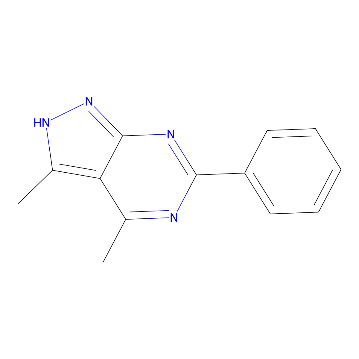 3,4-Dimethyl-6-phenyl-1H-pyrazolo[3,4-d]pyrimidine molecular structure, CAS 13995-91-0