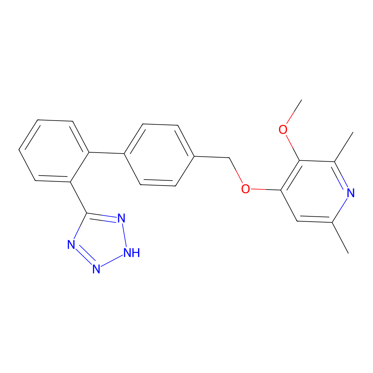 3-Methoxy-2,6-dimethyl-4-((2'-(2H-tetrazol-5-yl)(1,1'-biphenyl)-4-yl)methoxy)pyridine molecular structure, CAS 139958-16-0