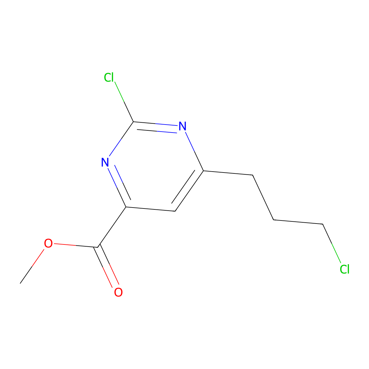 Methyl 2-chloro-6-(3-chloropropyl)pyrimidine-4-carboxylate molecular structure, CAS 1399653-59-8