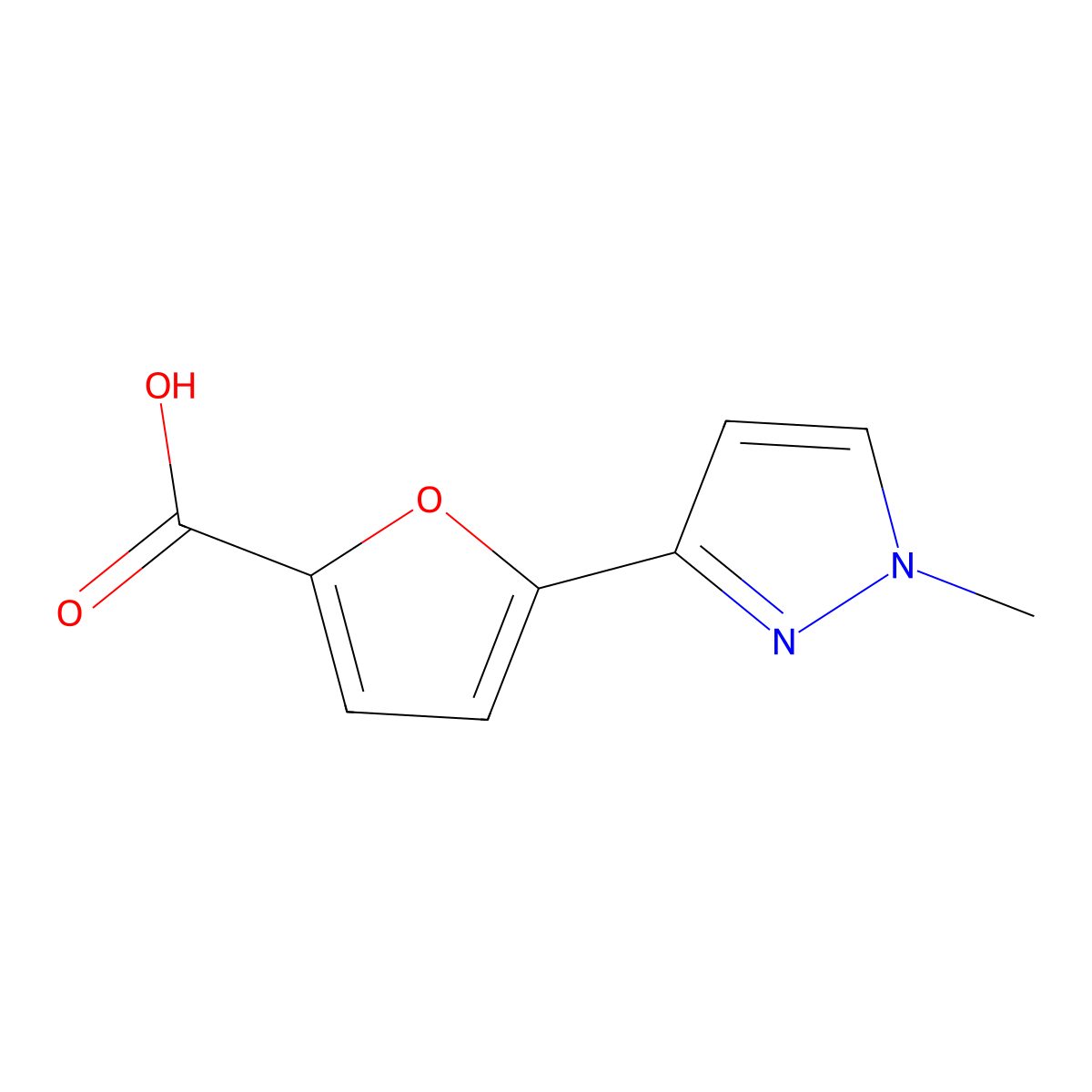 5-(1-methyl-1H-pyrazol-3-yl)furan-2-carboxylic acid molecular structure, CAS 1399653-87-2