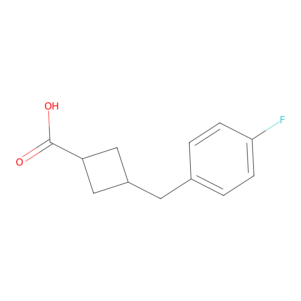 3-[(4-Fluorophenyl)methyl]cyclobutane-1-carboxylic acid molecular structure, CAS 1399654-58-0