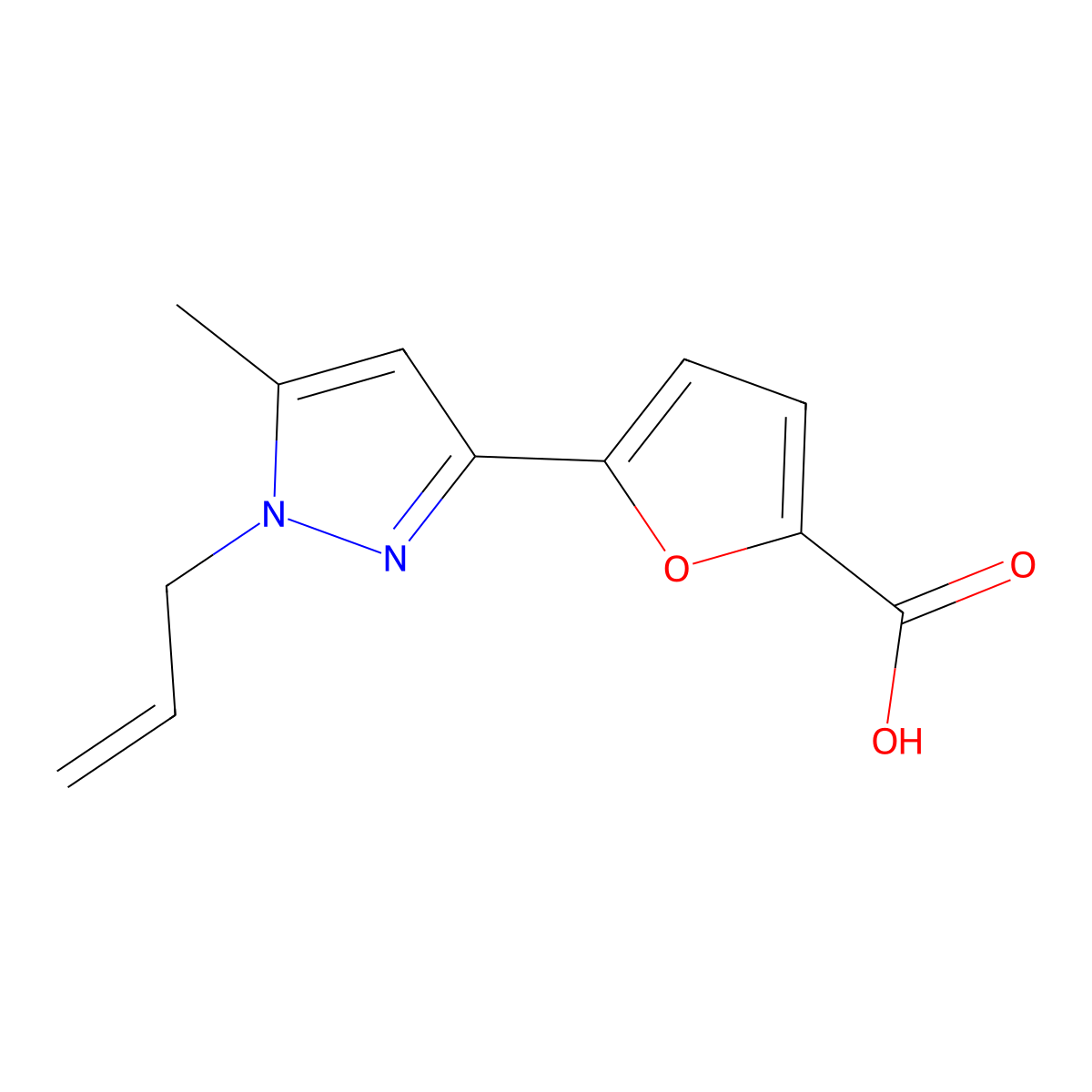 5-(1-Allyl-5-methyl-1H-pyrazol-3-yl)furan-2-carboxylic acid molecular structure, CAS 1399654-71-7