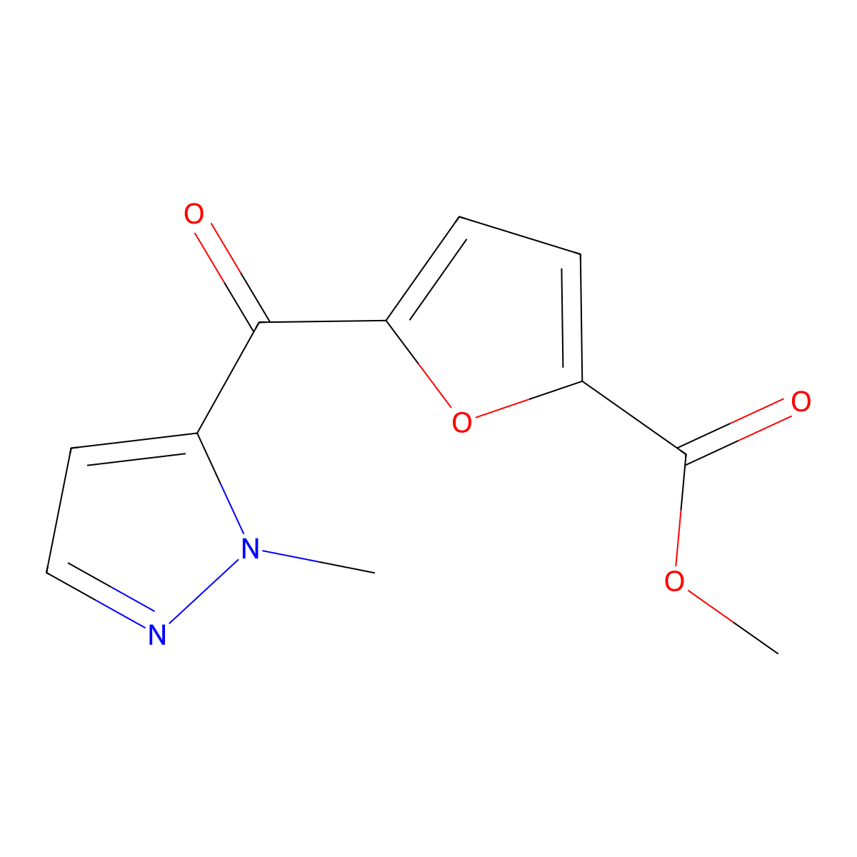 Methyl 5-(1-methyl-1H-pyrazole-5-carbonyl)furan-2-carboxylate molecular structure, CAS 1399654-94-4