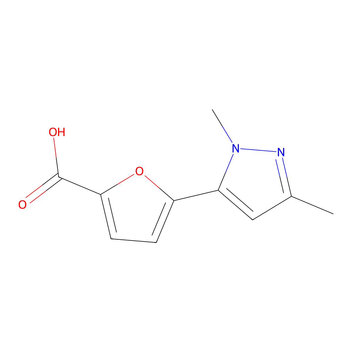 5-(1,3-Dimethyl-1H-pyrazol-5-yl)furan-2-carboxylic acid molecular structure, CAS 1399655-04-9