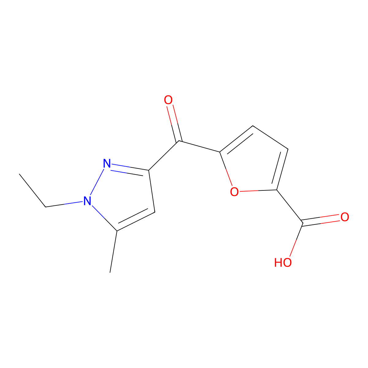 5-(1-Ethyl-5-methyl-1H-pyrazole-3-carbonyl)furan-2-carboxylic acid molecular structure, CAS 1399656-17-7