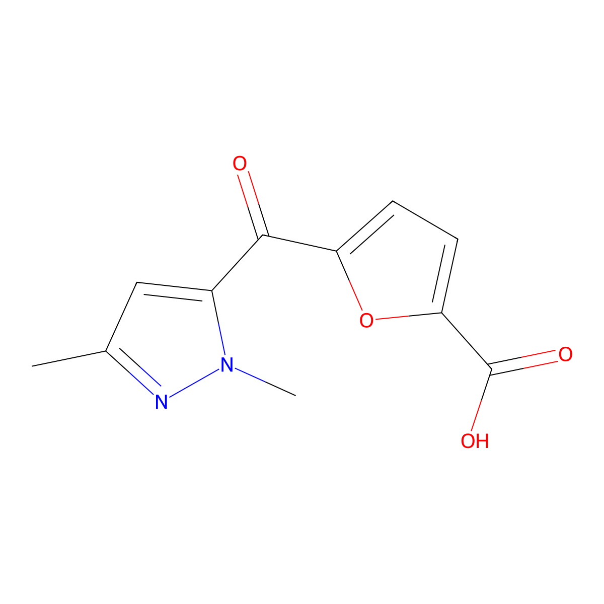 5-(1,3-Dimethyl-1H-pyrazole-5-carbonyl)furan-2-carboxylic acid molecular structure, CAS 1399656-34-8
