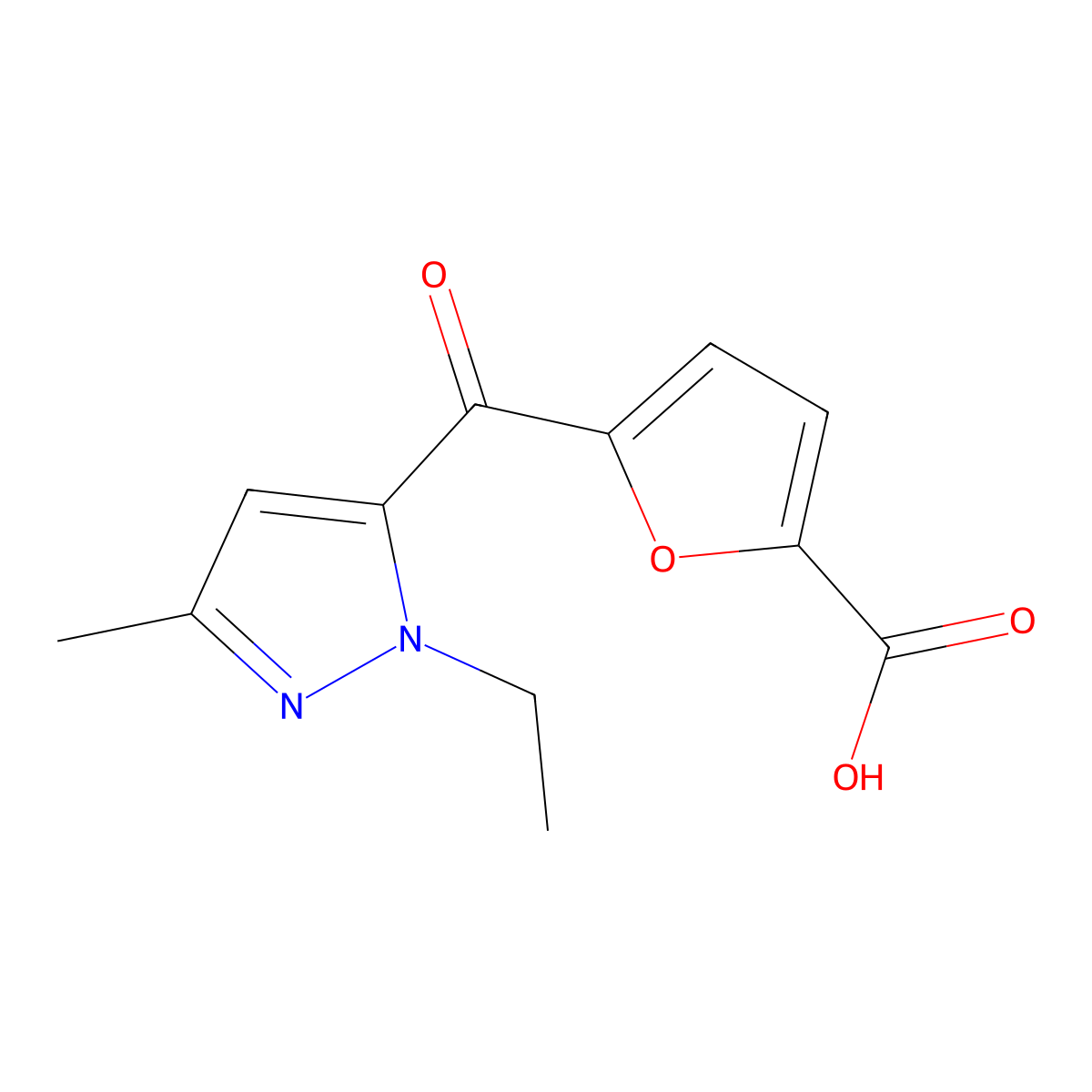 5-(1-Ethyl-3-methyl-1H-pyrazole-5-carbonyl)furan-2-carboxylic acid molecular structure, CAS 1399656-47-3