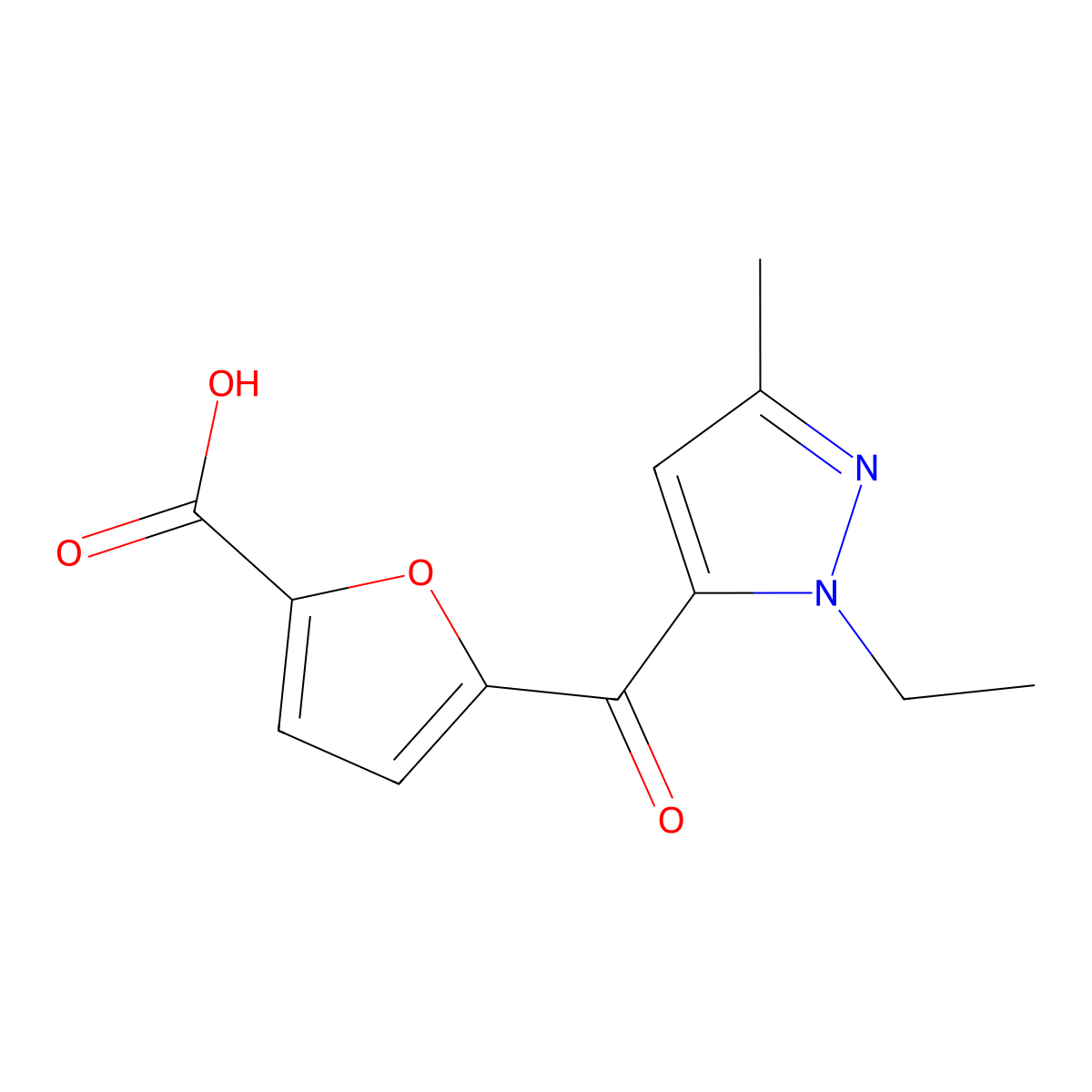 5-(1-Ethyl-3-methyl-1H-pyrazole-5-carbonyl)furan-2-carboxylic acid molecular structure, CAS 1399656-47-3