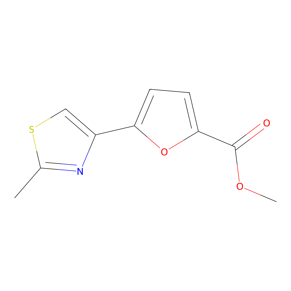 Methyl 5-(2-methylthiazol-4-yl)furan-2-carboxylate molecular structure, CAS 1399659-87-0