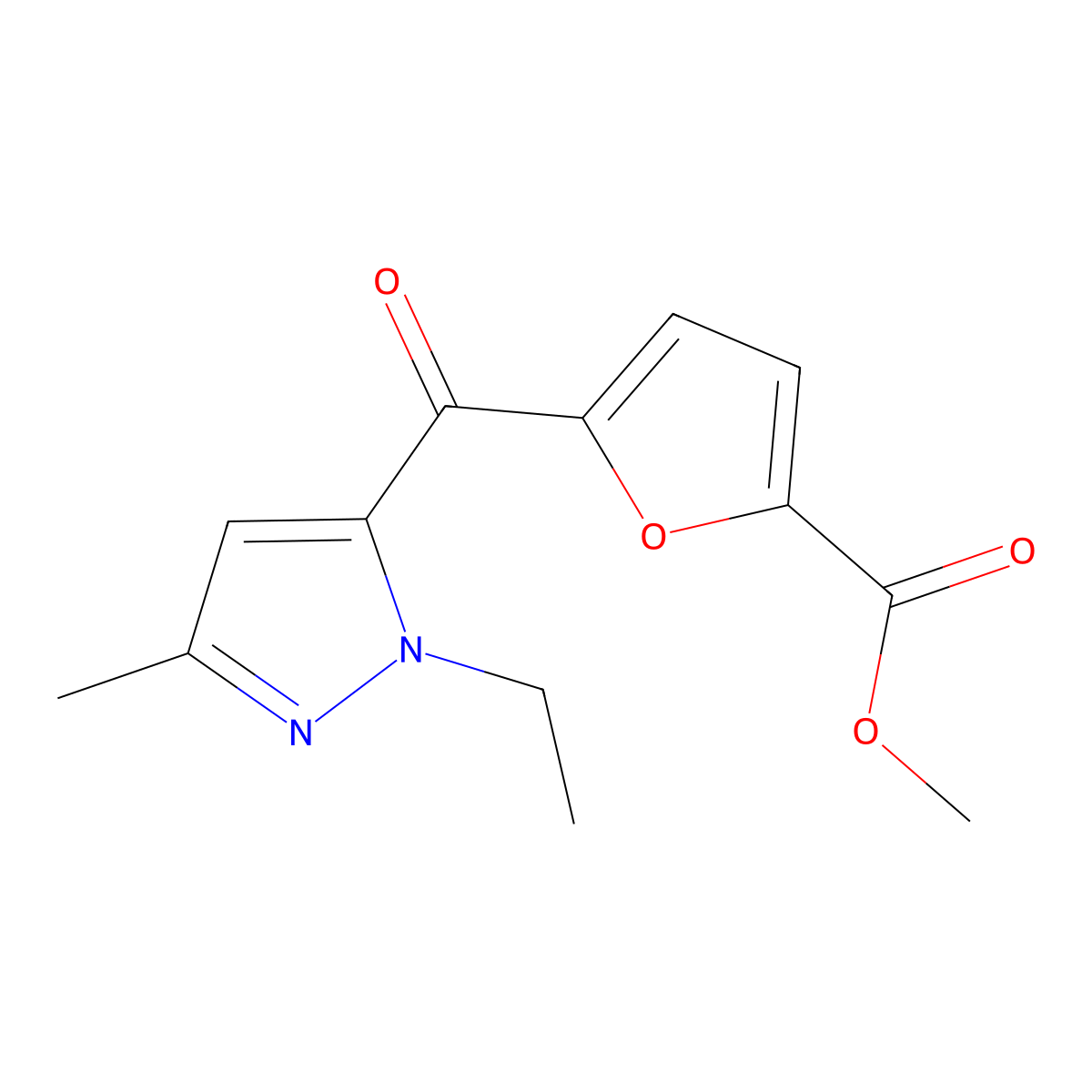 Methyl 5-(1-ethyl-3-methyl-1H-pyrazole-5-carbonyl)furan-2-carboxylate molecular structure, CAS 1399660-33-3