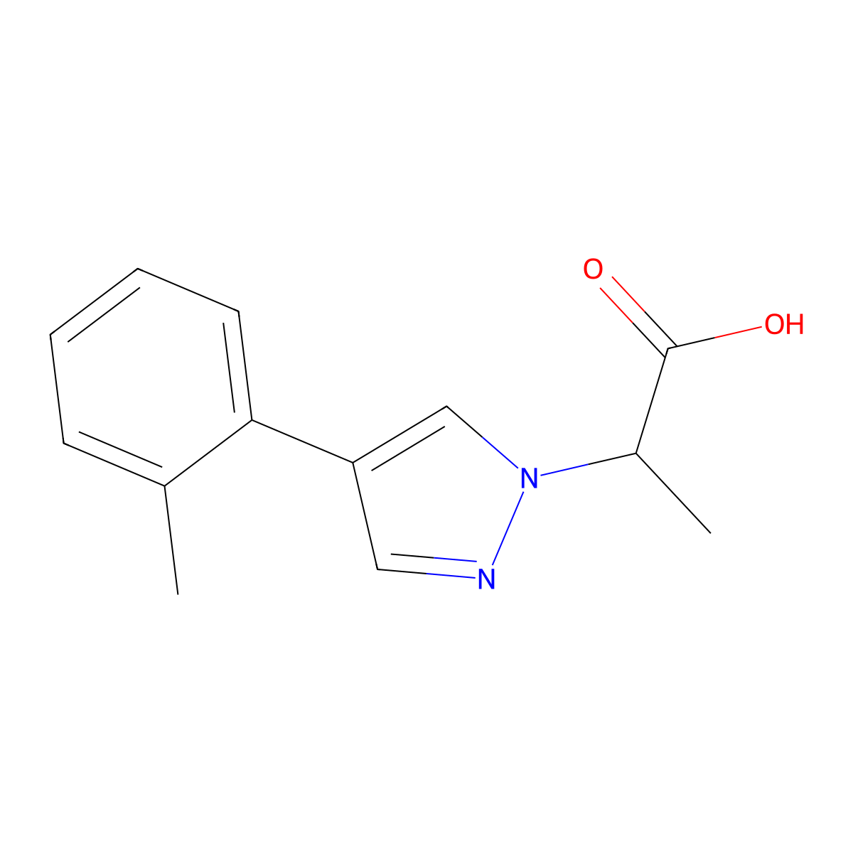 2-(4-(o-Tolyl)-1H-pyrazol-1-yl)propanoic acid molecular structure, CAS 1399661-84-7