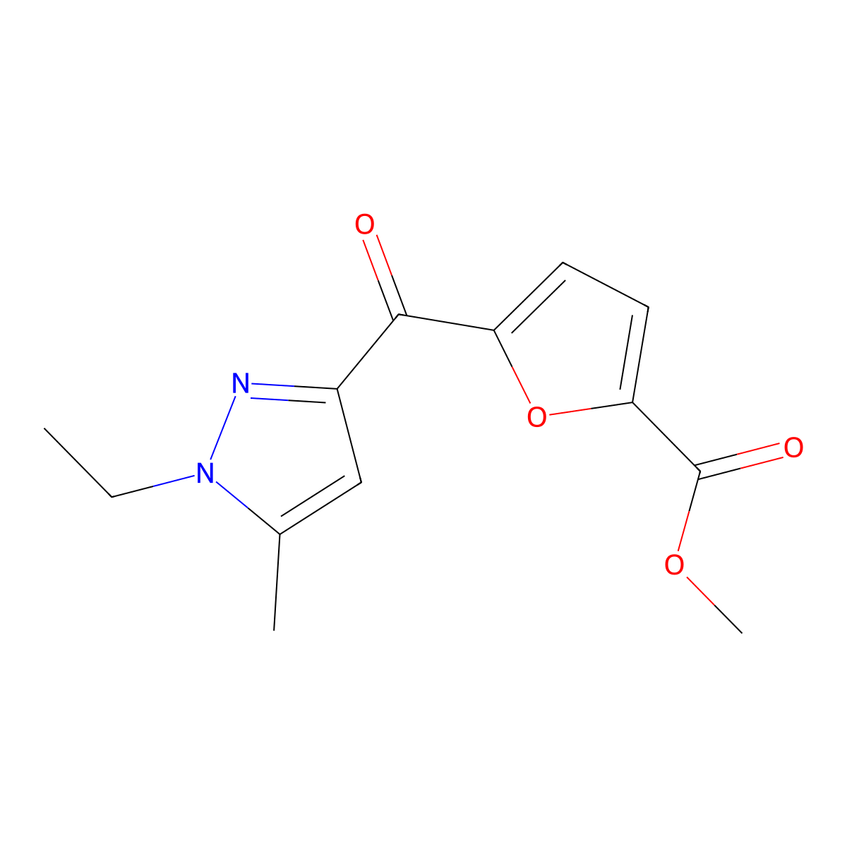 Methyl 5-(1-ethyl-5-methyl-1H-pyrazole-3-carbonyl)furan-2-carboxylate molecular structure, CAS 1399662-54-4