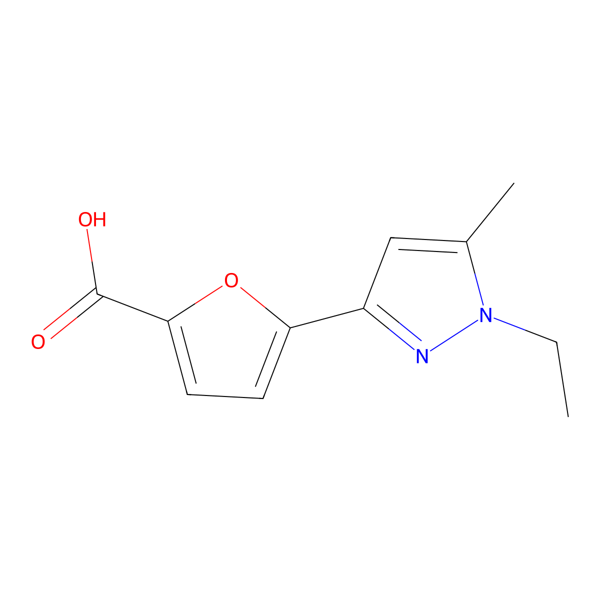 5-(1-Ethyl-5-methyl-1H-pyrazol-3-yl)furan-2-carboxylic acid molecular structure, CAS 1399662-55-5